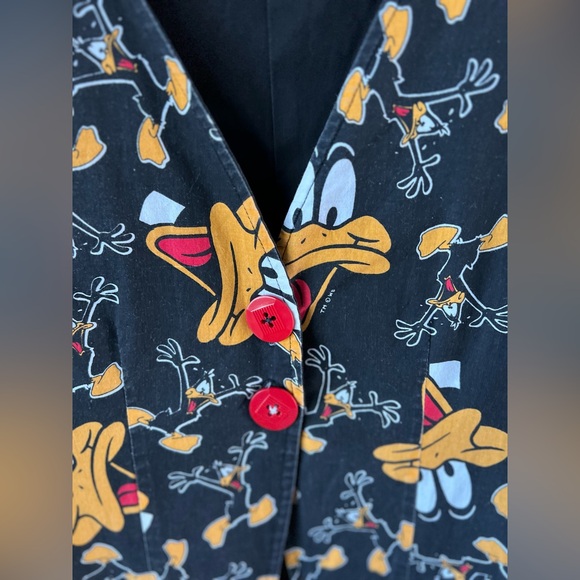 Vintage Daffy Duck Looney Tunes Button Vest Cartoon Print Black Red Graphic - Picture 7 of 11